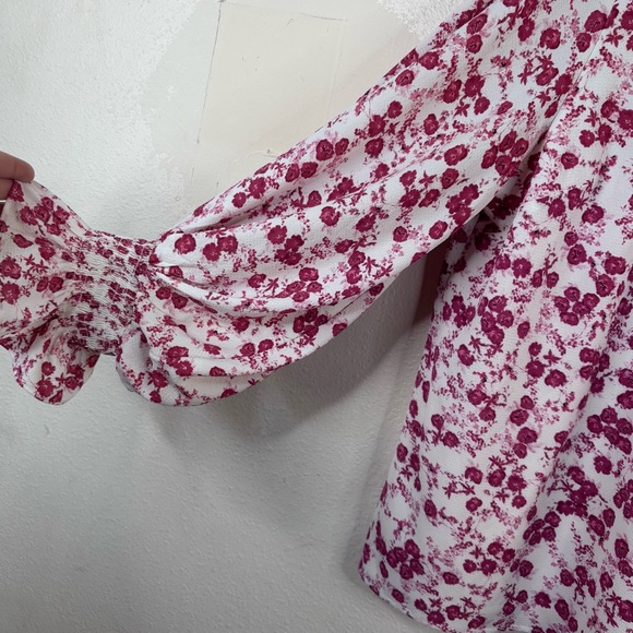 Cece Ditsy Floral Blouse White Pink Sz XL Bow Girly Cottagecore Grandma Collar - Picture 3 of 8